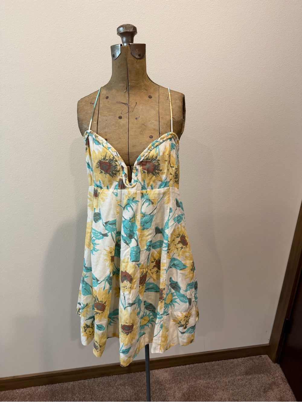 Free People Sunflower Print Spaghetti Strap Mini Dress - Yellow & Teal